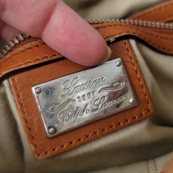 Lauren Ralph Lauren Vintage Surplus Olive Green Tan Leather Trim Crossbody Bag - Picture 5 of 16